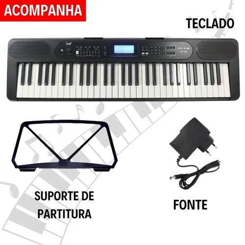 Teclado Musical Bravo Bp399 Bluetooth Usb 61 Teclas Sensitivas Cor