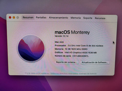 Apple Mac Mini Core I5/16gb Ram/ 500gb Ssd Super Rápida (Usado)