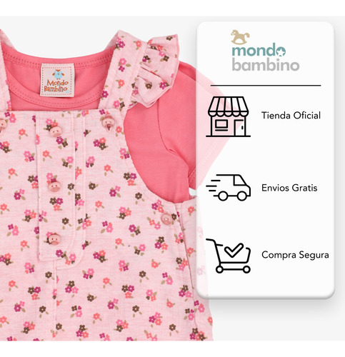 Conjunto Overol Flor Y Playera Mondo Bambino Para Bebé Niña Rosa Flores 12 M