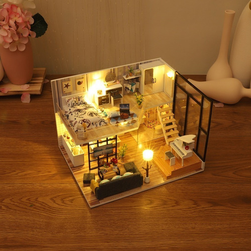 Kit For Armar Casa De Muñecas En Miniatura Con Luz Led Y