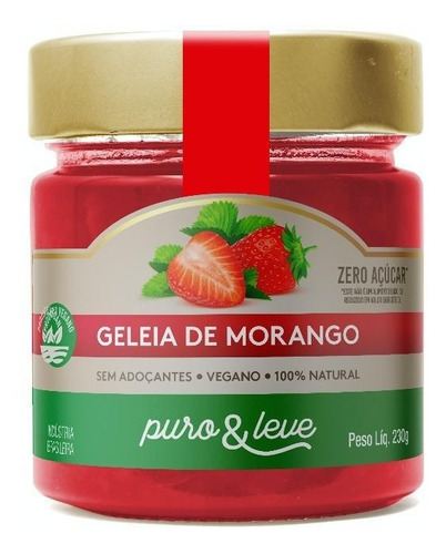 Geleia Morango Sem Açucar 100% Fruta Vegana Fit Pura Natural