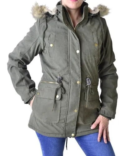 Parka Con Piel Verde Azul Negra Mujer Big Shop