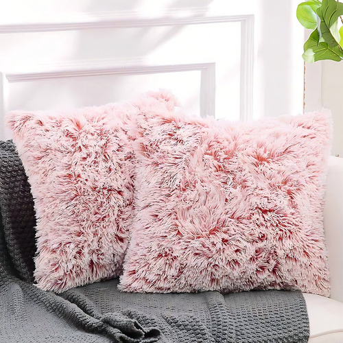 Cojín Decorativo De Pelo Largo Rosa Coral De 50 X 50 Cm