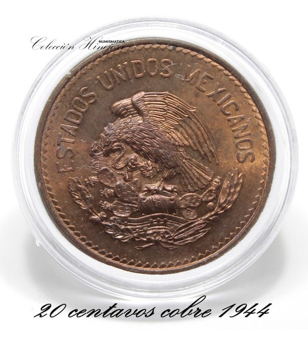 1 Moneda De 20  Centavos Año 1944 Brillo Original