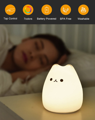 Luz Nocturna Led Con Forma De Gato De Silicona Multicolor