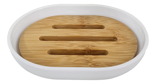 Jabonera Baño Madera Bamboo Organizador Accesorio Blanco