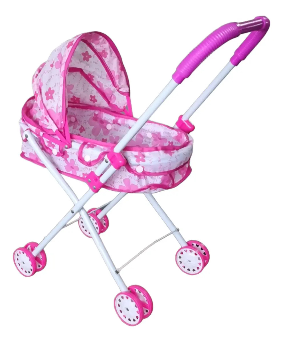 Carrinho De Boneca Tipo Berço 4 Rodas Importway Rosa