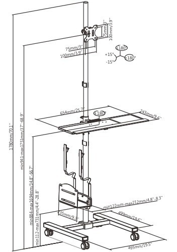 Pedestal Para Monitor 17-32 Con Soporte Para Cpu Y Teclado