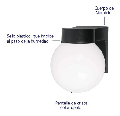 Lampara De Pared, Arbotante Tipo Globo, Voltech Lait