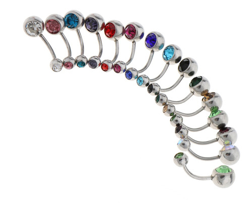 15 Piezas Cuerpo Joyería De Cristal Barbell Belly Barra