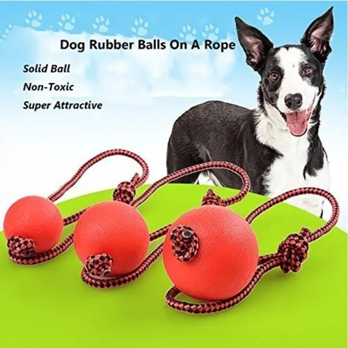 Imagen 6 de 6 de Pelota Maciza De Goma Fuerte Para Perro Con Cuerda Ø5cm