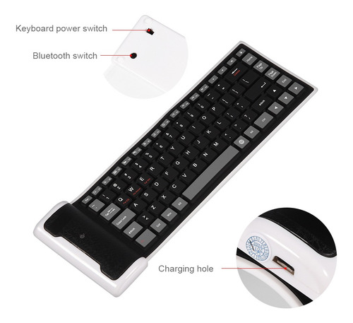 Portátil Roll Up Silicone Bluetooth Teclado Dobrável Fr Ios
