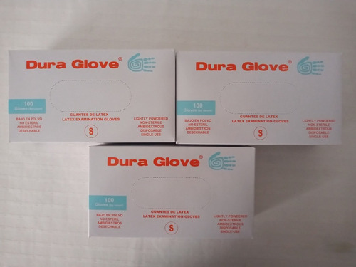  Guantes D Latex  Dura Glove Bajo En Polvo Talla S, 3 Caja  