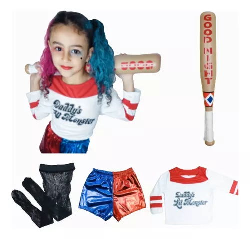 Roupa Arlequina Infantil Metalizada Carnaval + Meia Arrastão