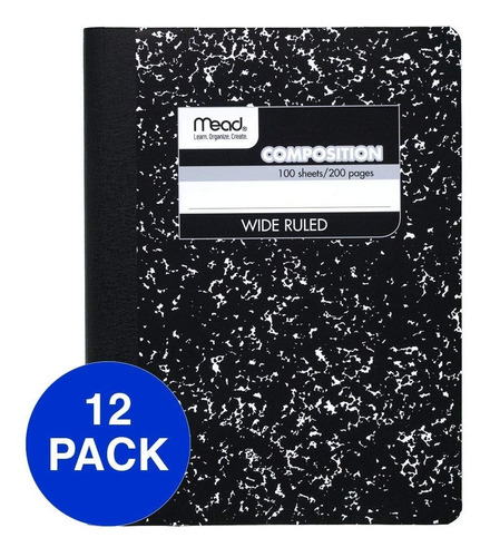 12 Pack Notebook Libretas Rayado Amplio 100 Hojas 19 X 24cm 