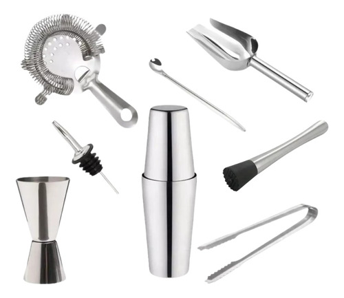 Set Bartender Barman Completo Coctelera Boston Acero Inox