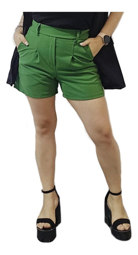 Short Sastrero Crepe Tiro Alto Mujer Colores En Tendencia 