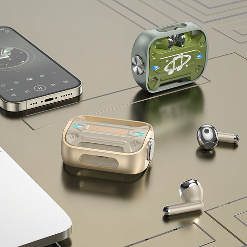 Audífonos Bluetooth Tws Cyberpunk Función Spinner Con Luz Color Beige