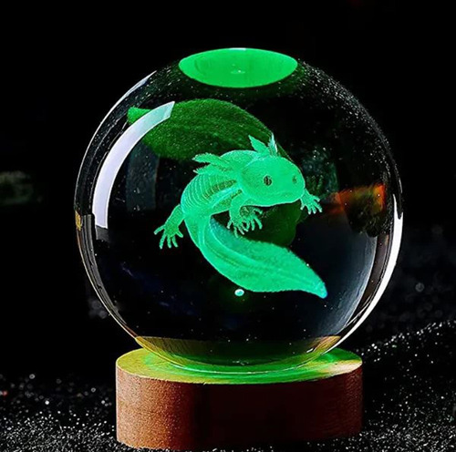 ¡lámpara De Bola De Cristal Grabada Con Láser Axolotl 3d! Lu
