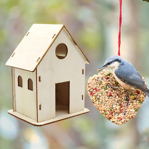 3 Pajarera Rústica De Madera Para Pájaros 15cmx12cmx10cm