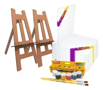 Comprar Kit 10 Telas Pintura 2 Mini Cavaletes 06 Tintas E 2 Pinceis
