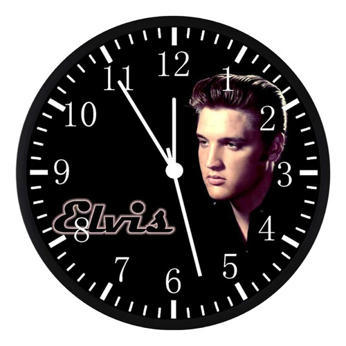 Elvis Reloj De Pared Marco Negro Grande 12 Pulgadas Silencio