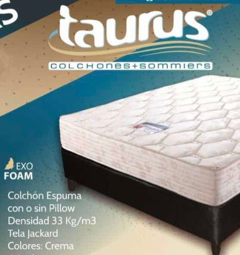 Sommier Taurus Gold 140x190 Espuma Dens 33 Kg Y Doble Pillow
