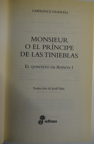 Monsieur O El Príncipe De Las Tinieblas Lawrence Durrellc214 (Usado)