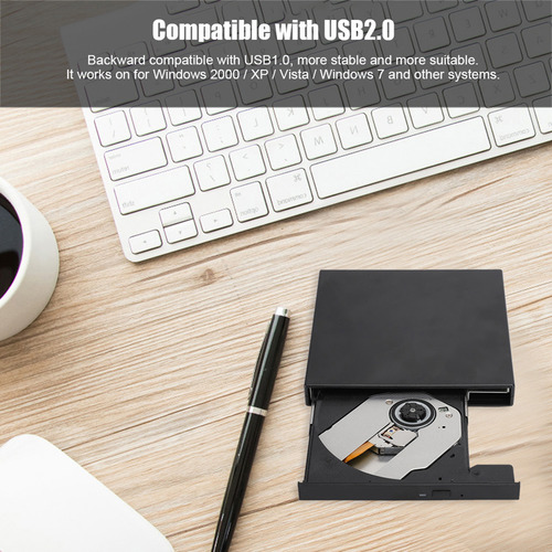 Unidad De Cd Usb 2.0, Dvd Rw, Portátil, Rom, Óptica, Negra,