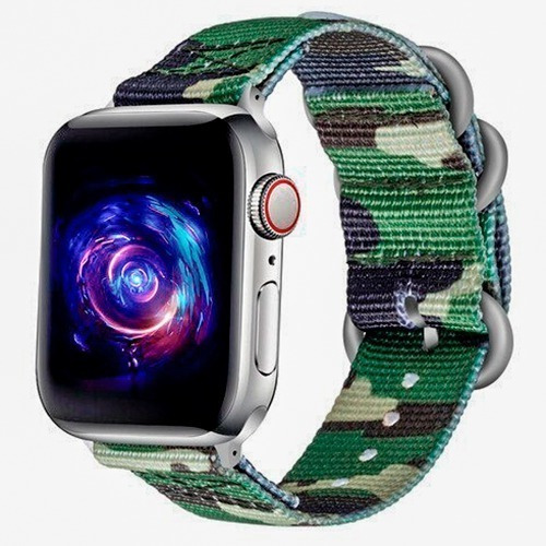 Pulseira Esportiva Nylon Compatível Apple Watch 45mm Series7 Cor Camuflagem verde Largura 45 mm