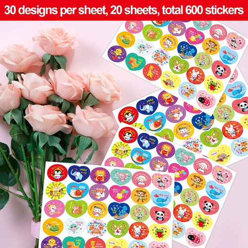 600 Calcomanías De San Valentín Para Niños, Diseño De Corazó