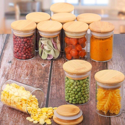 Kit de 4 tarros de cristal para supermercado con tapa de bambĂș, 200 ml