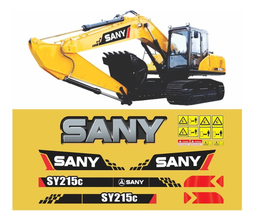 Kit Completo Adesivo Compatível Com Escavadeira Sany Sy215c