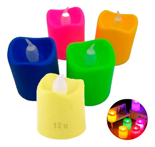 Set X12u Vela Led Multicolor Pila Souvenir Fiesta Portatil  