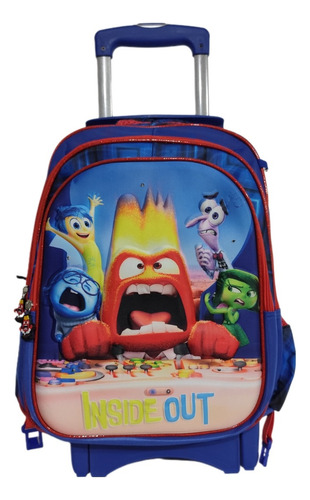 Mochila Lonchera Y Lapicera. Combo De Intensamente Con Llantas, Ruedas O Carrito Rojo Liso