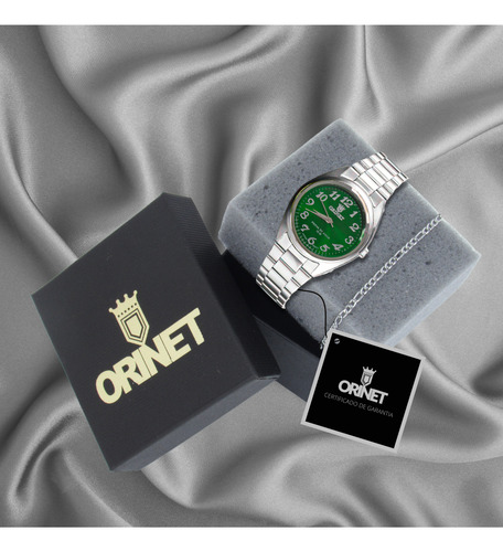 Reloj Orinet, original, impermeable, impermeable, para hombre, color plateado, color de fondo verde