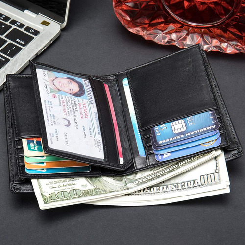 Cartera Vertical Plegable De Cuero Para Hombre Con Rfid, Tar
