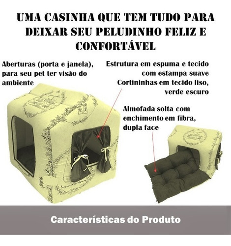Imagem 2 de 9 de Casa Casinha Pet Cachorro Gato Tecido Luxo Almofada Patachic