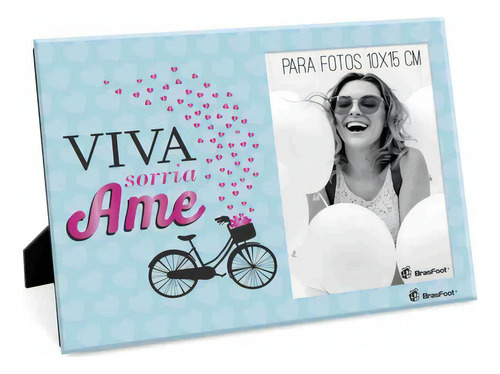 Porta Retrato - Viva Ame Sorria - Brasfoot Cor Azul Liso