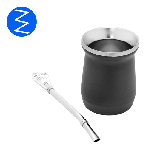 Mate Térmico De Acero Inox. Doble Pared Y Bombilla - 160 Ml Color Negro 160ml