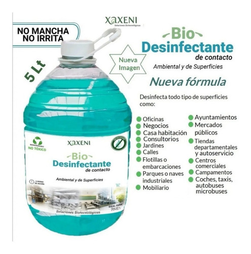 Bio Desinfectante De Contacto, Superficies Y Ambiental 5lt