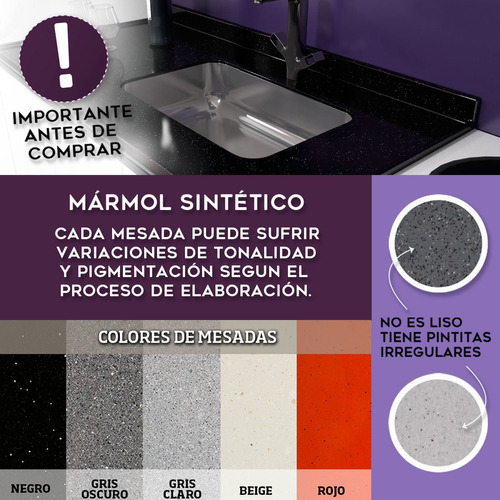 Mesada Marmol Sintetico Bacha 180 Centrada Durafort Zocalo