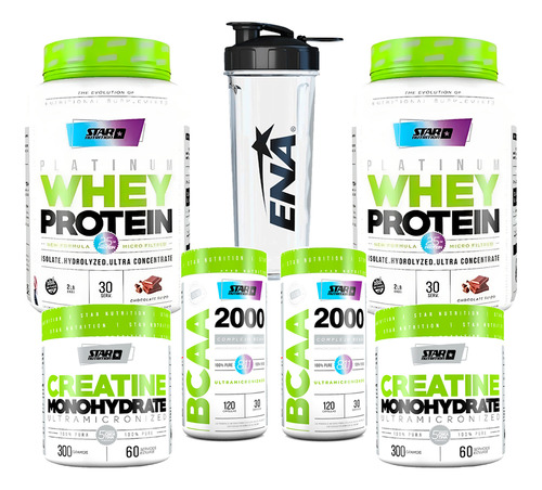 Kit 2 Protein Chocolate + 2 Creatinas + 2 Bcaa 2000 + Shaker