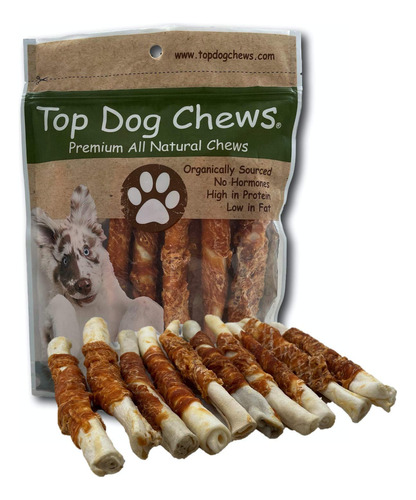 Dog Treats Top Dog Chews, Cuero Crudo Envuelto En Pollo, 25