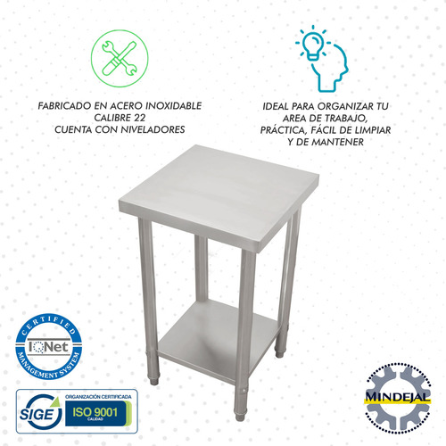 Mesa En Isla Acero Inox 60x60x85 (mindejal) Color Gris