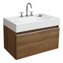 Comprar Mueble para baño Bernova Bernova2 de 80cm de ancho, 52.5cm de alto y 46.5cm de profundidad, con bacha color blanco y mueble olmo alpino sin agujeros para grifería