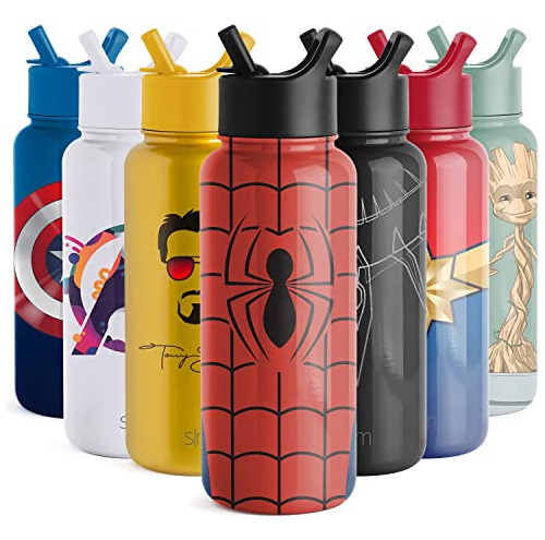 Botella De Agua Spiderman Moderna Con Tapa De Pajita