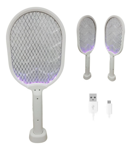 Raqueta Paleta Mata Mosquitos Moscas Recargable Usb Color Blanco