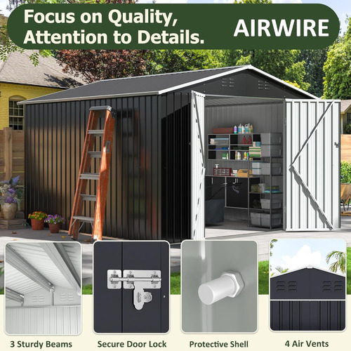 Airwire Cobertizo 10x9 Pies Resistente Negro