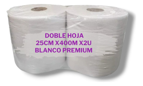 Bobina Papel Industrial Doble Hoja 25cm X 400m Blanco Pre 2u